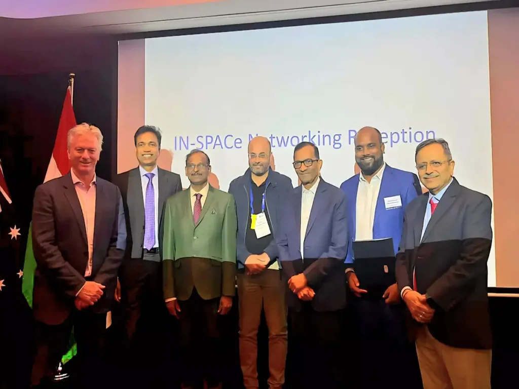 Group photo of OrbitAID Aerospace and partner representatives at the Indo-Australian Space MAITRI networking reception.