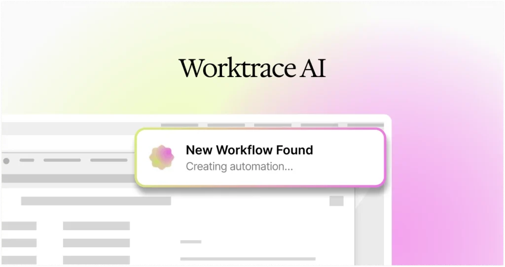 Screenshot showing the Worktrace AI interface with a “New Workflow Found” notification.